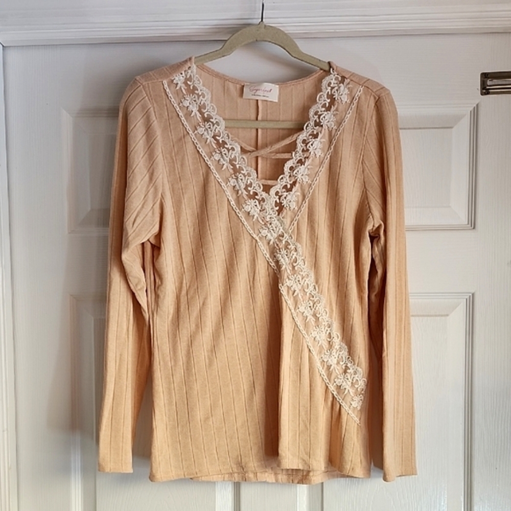 Peach Colored Knit Top Size L
